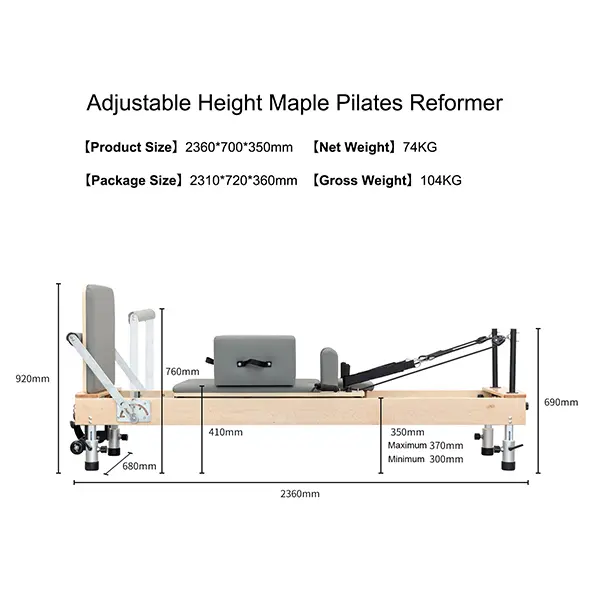 Adjustable Height Maple Pilates Reformer Parameter