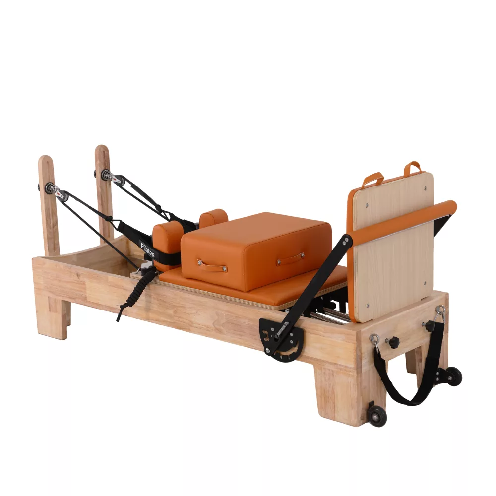 Wooden children Pilates reformer with tower ropes and adjustable footbar